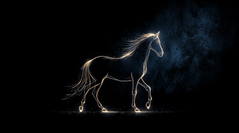 White Horse mark, a horse rendered in glowing neural-network lines